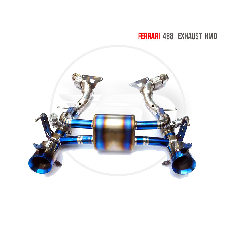 Titanium Alloy Exhaust Downpipe Modified for Ferrari 488 Auto Replacement Modification Electronic Valve Blue color
