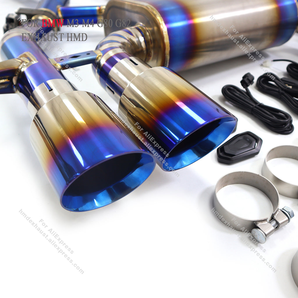 BMW M3 M4 G80 G82 Titanium Blue Heat Treated Cat Back Exhaust System Regular Style
