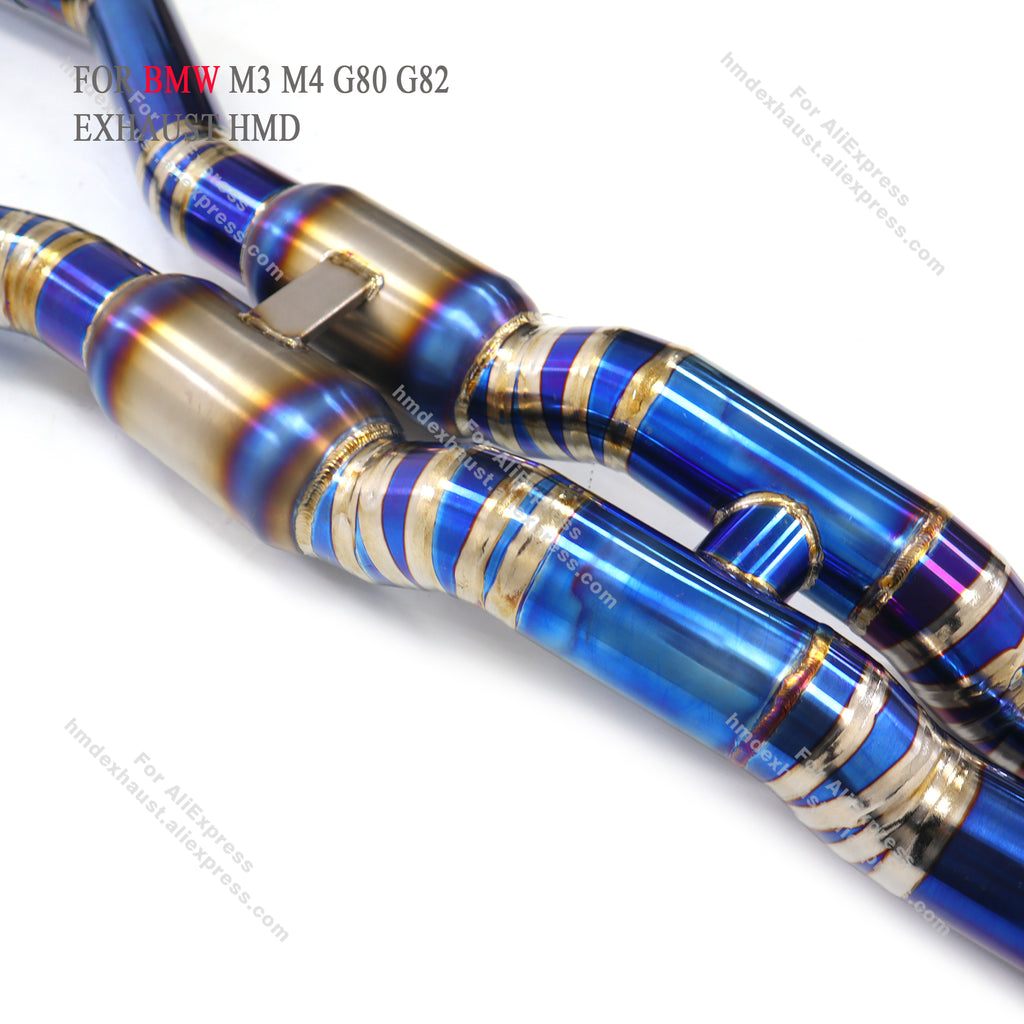 BMW M3 M4 G80 G82 Titanium Blue Heat Treated Cat Back Exhaust System Regular Style