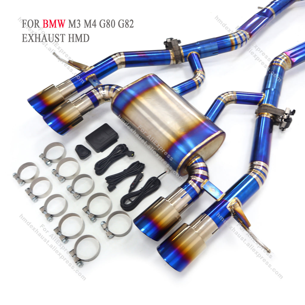 BMW M3 M4 G80 G82 Titanium Blue Heat Treated Cat Back Exhaust System Regular Style