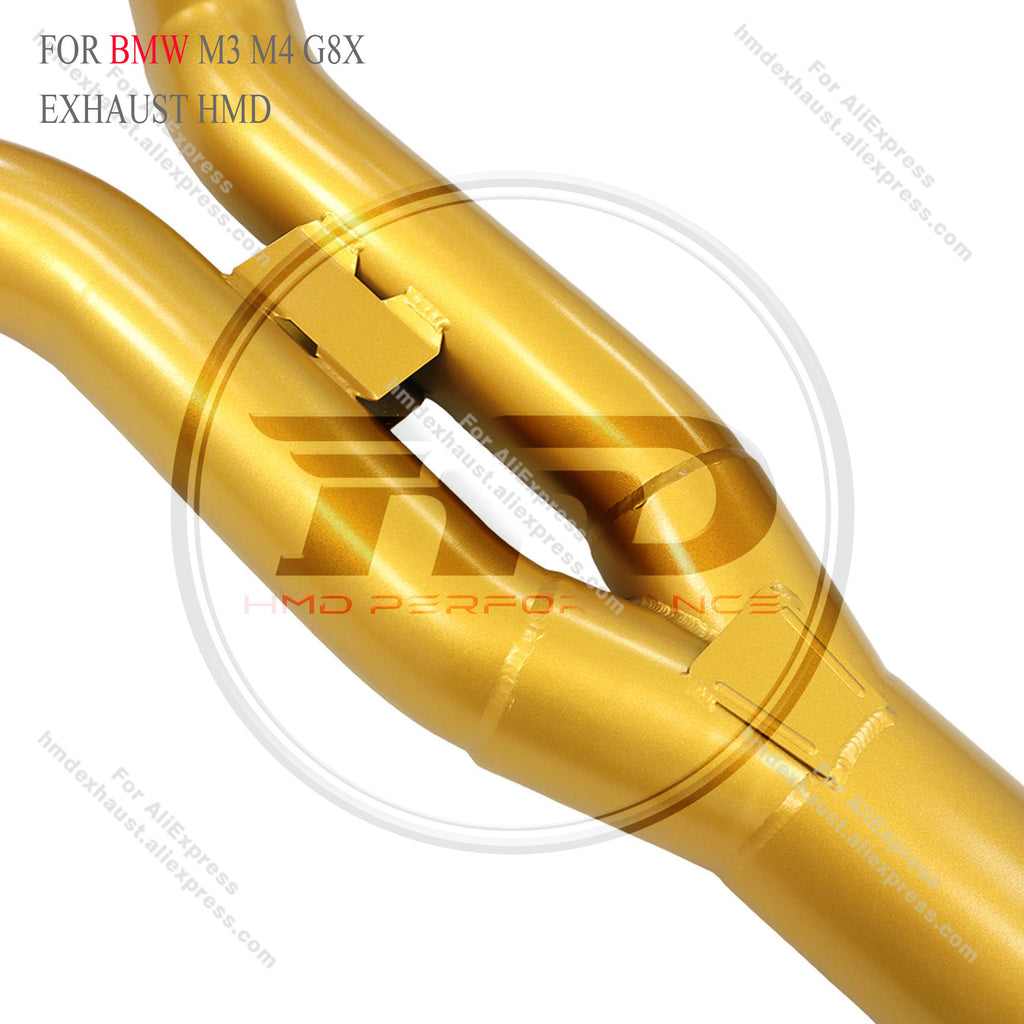 Gold Ceramic Coated Titanium Valved Catback Exhaust With Single Mid Pipe For BMW M3 M4 G8X