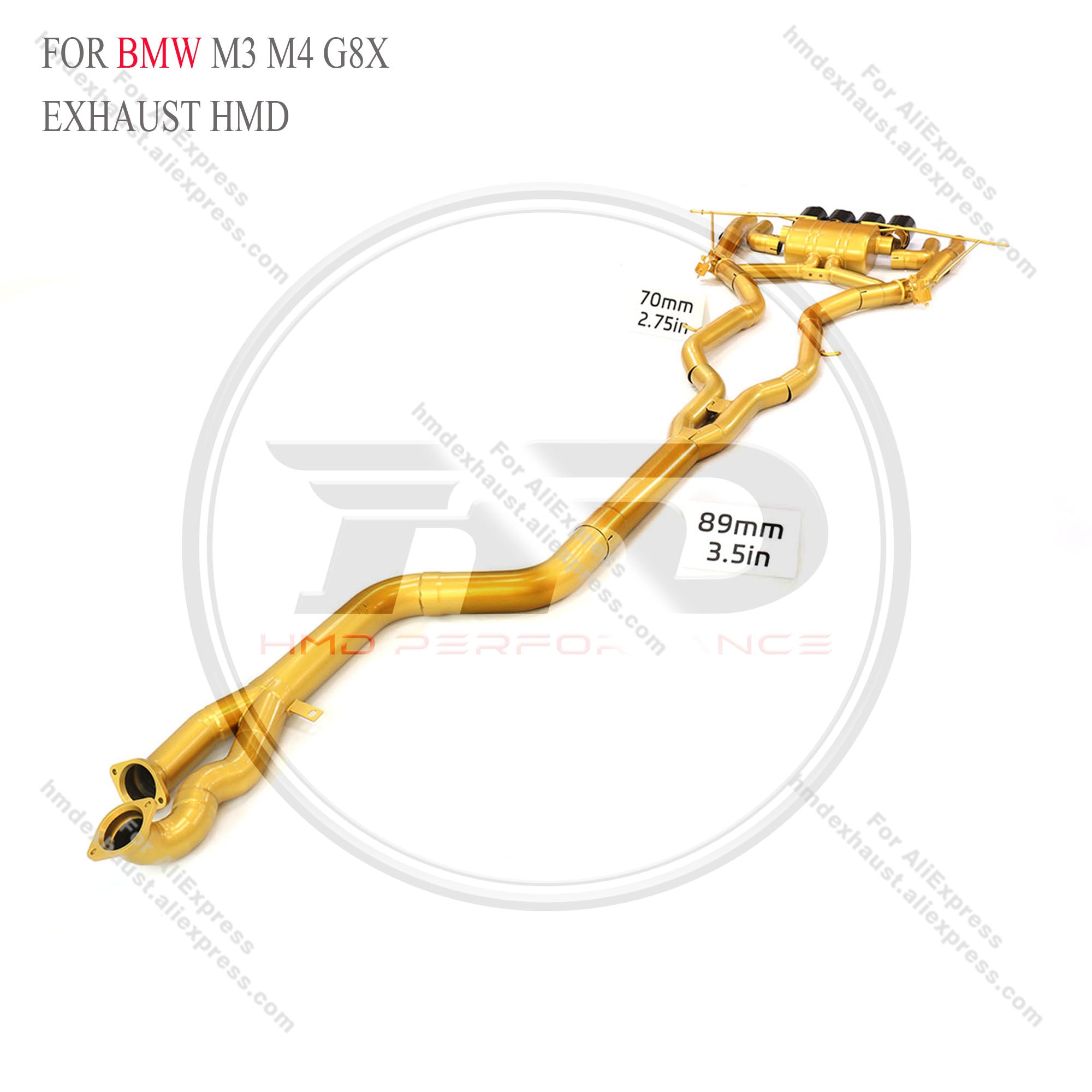 Gold Ceramic Coated Titanium Valved Catback Exhaust With Single Mid Pipe For BMW M3 M4 G8X
