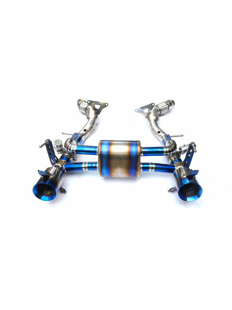 Titanium Alloy Exhaust Downpipe Modified for Ferrari 488 Auto Replacement Modification Electronic Valve Blue color