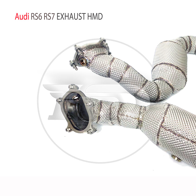 For Exhaust Manifold High Flow Downpipe for Audi RS6 RS7 C7 4.0T Car Accessories With Catalytic Header Without Cat Catless Pipe