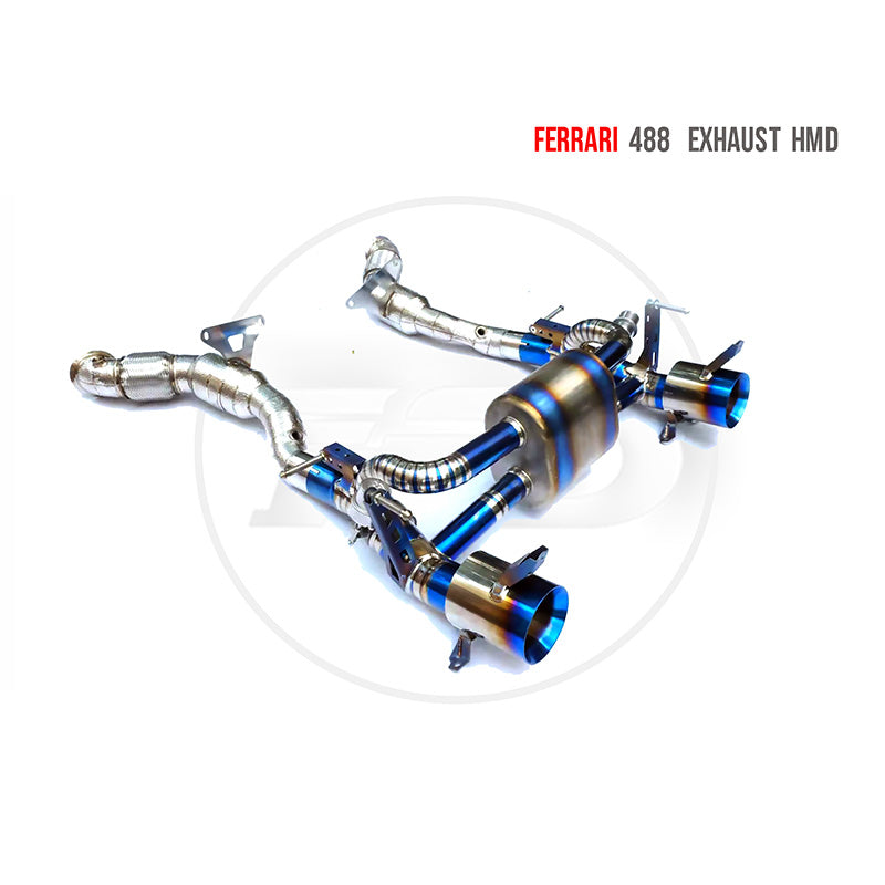 Titanium Alloy Exhaust Downpipe Modified for Ferrari 488 Auto Replacement Modification Electronic Valve Blue color